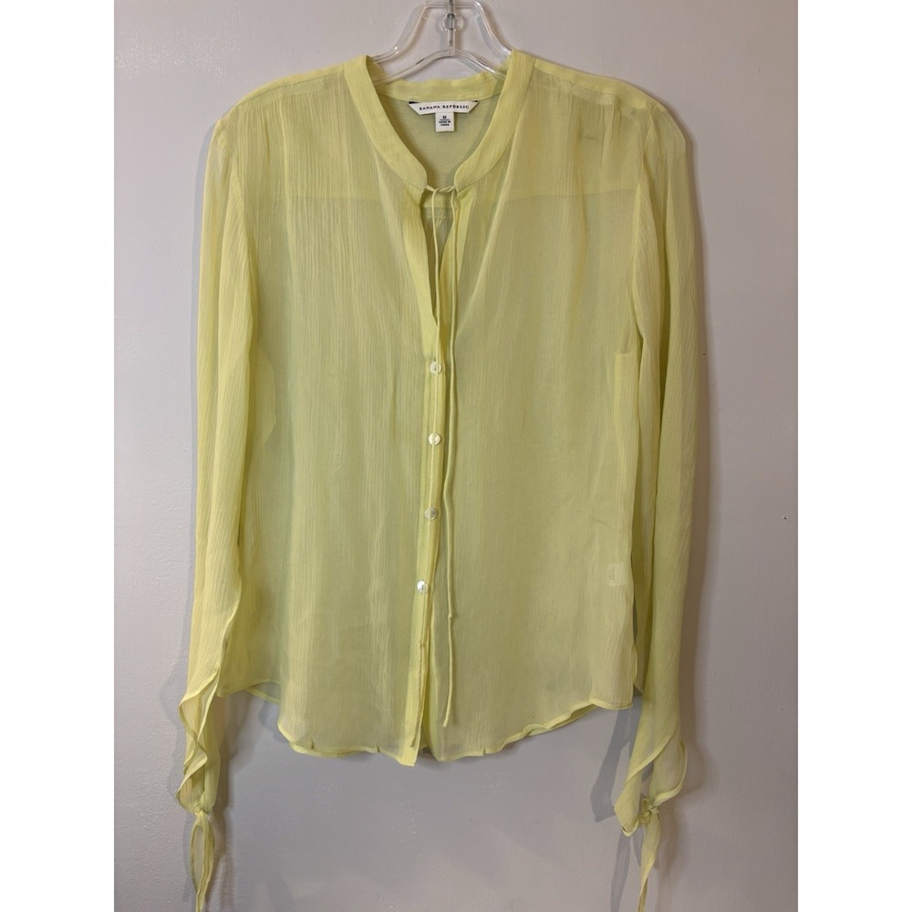 VTG BANANA REPUBLIC Yellow Silk Sheer Long Sleeve Blouse‎ M Fairy Y2K